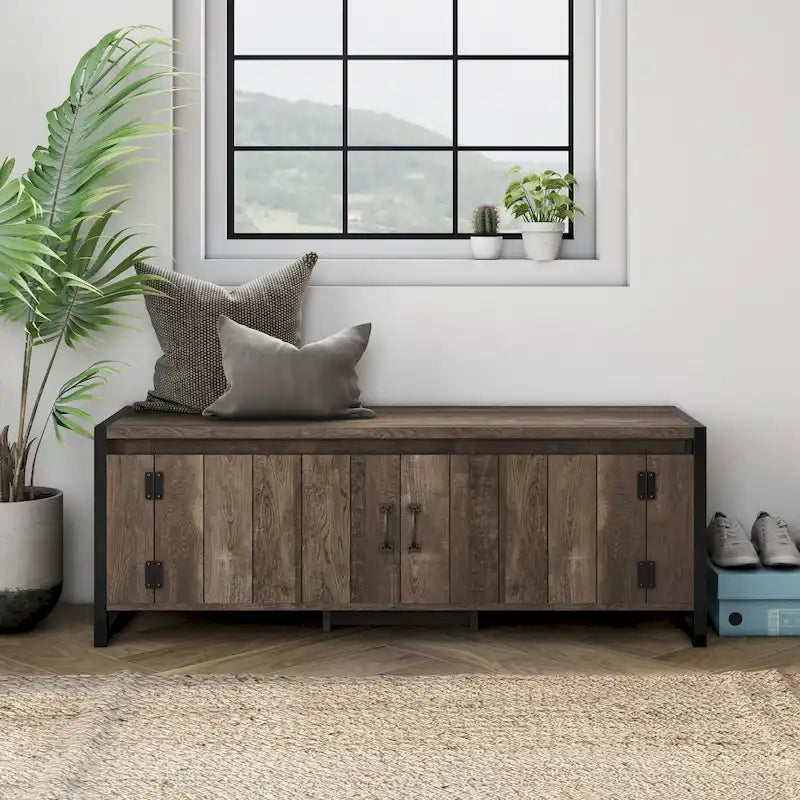 Industrial Oak 49-inch Iron Legs Storage Bench