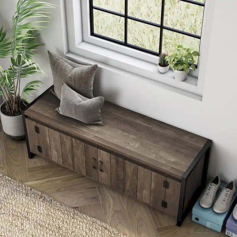 Industrial Oak 49-inch Iron Legs Storage Bench
