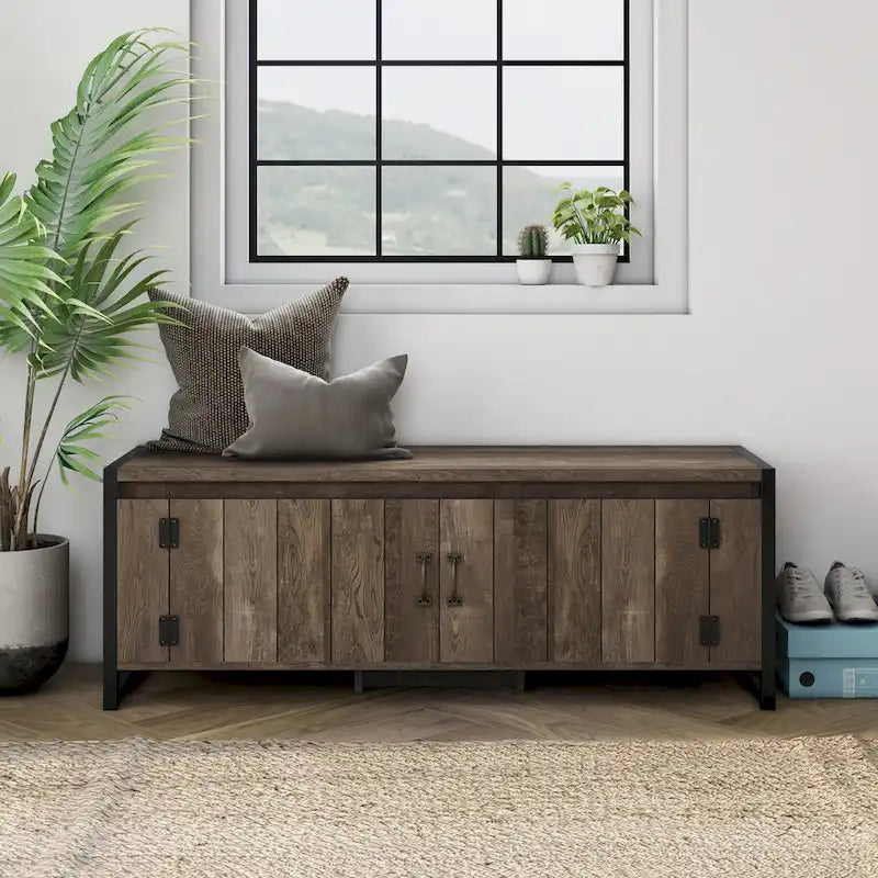 Industrial Oak 49-inch Iron Legs Storage Bench
