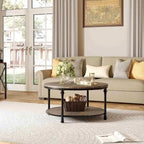 34.2in Wood Circle Coffee Table, with Storage Shelf, Metal Legs