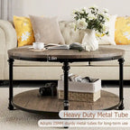 34.2in Wood Circle Coffee Table, with Storage Shelf, Metal Legs