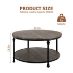 34.2in Wood Circle Coffee Table, with Storage Shelf, Metal Legs