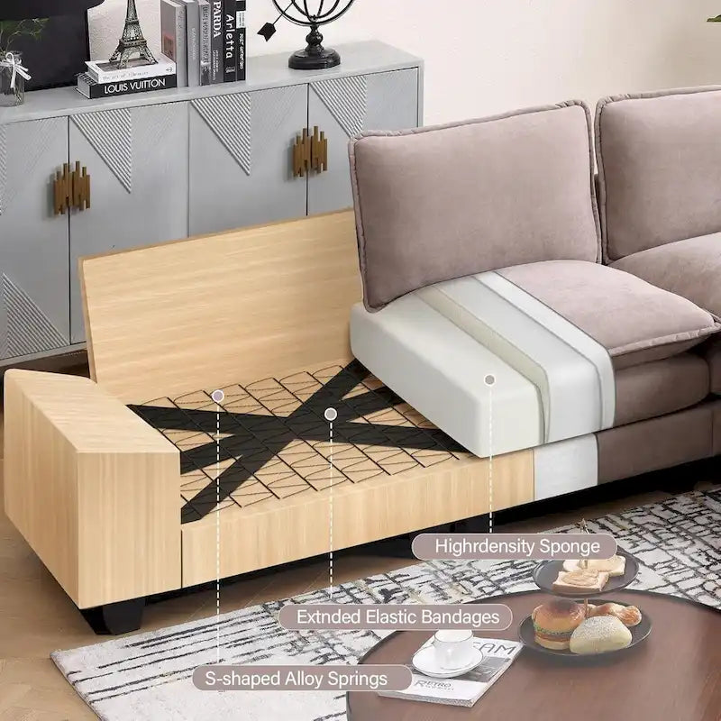 25.2 Deep Seat Sectional Sofa Couch 3 Seats L-Shape Design for Living Room