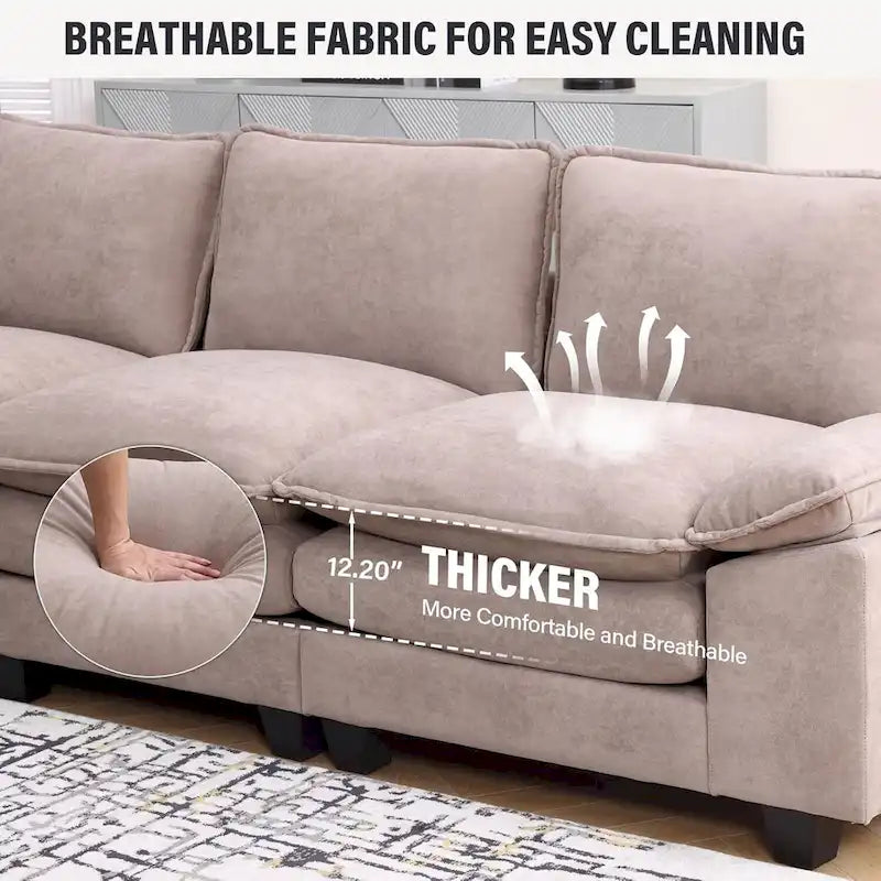 25.2 Deep Seat Sectional Sofa Couch 3 Seats L-Shape Design for Living Room