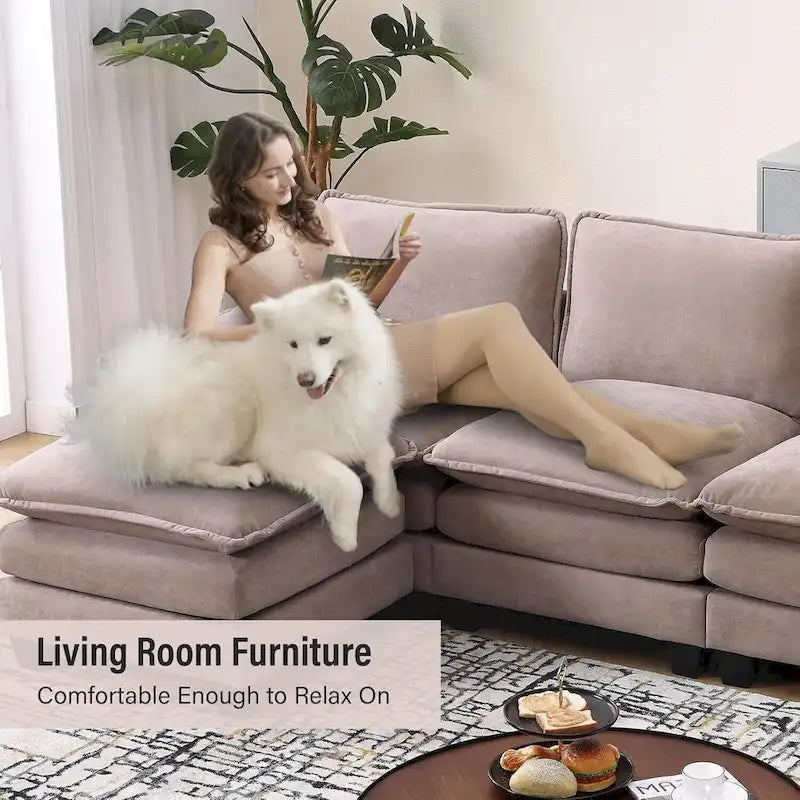 25.2 Deep Seat Sectional Sofa Couch 3 Seats L-Shape Design for Living Room