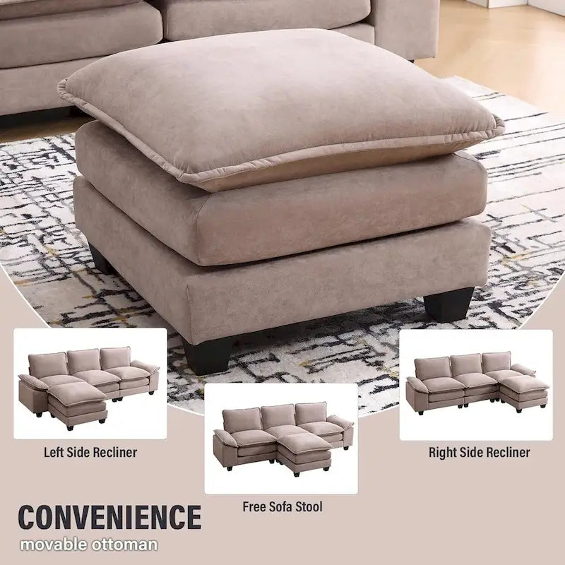 25.2 Deep Seat Sectional Sofa Couch 3 Seats L-Shape Design for Living Room
