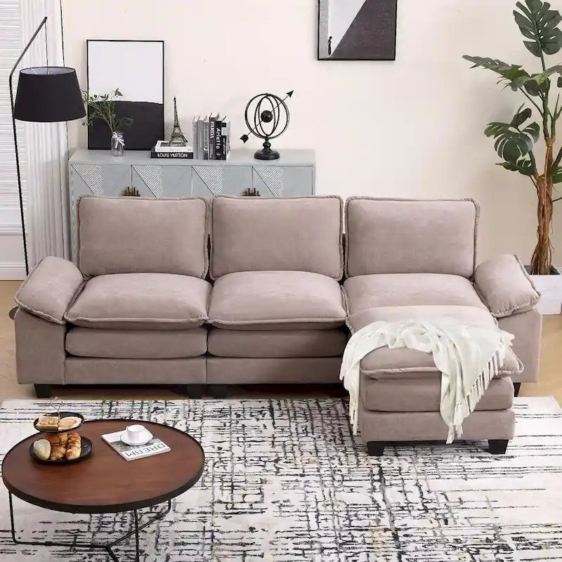 25.2 Deep Seat Sectional Sofa Couch 3 Seats L-Shape Design for Living Room