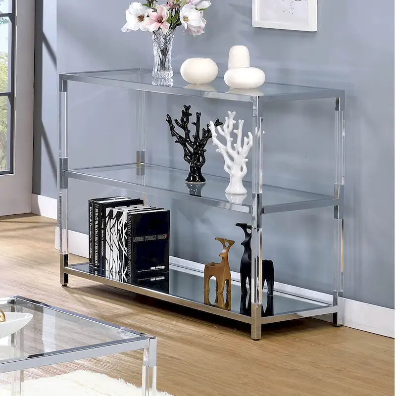 Fald Contemporary Chrome 48-inch Glass 2-Shelf Sofa Table by 