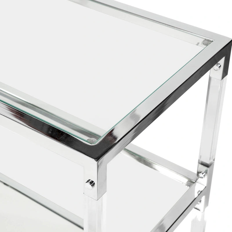 Contemporary Chrome 48-inch Glass 2-Shelf Sofa Table