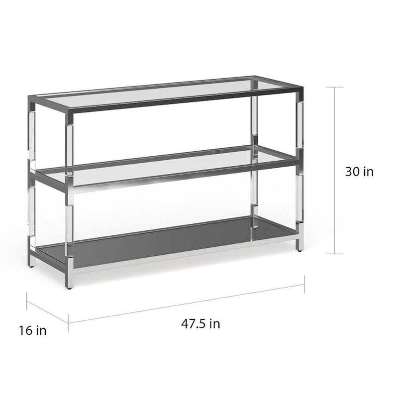 Contemporary Chrome 48-inch Glass 2-Shelf Sofa Table