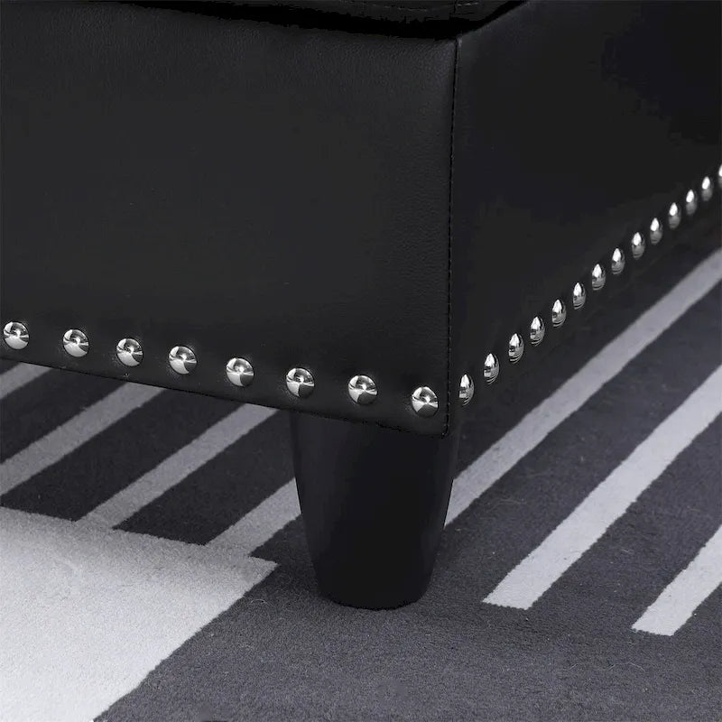 Faux Leather Sectional Sofa with Ottoman and 2 Pillows