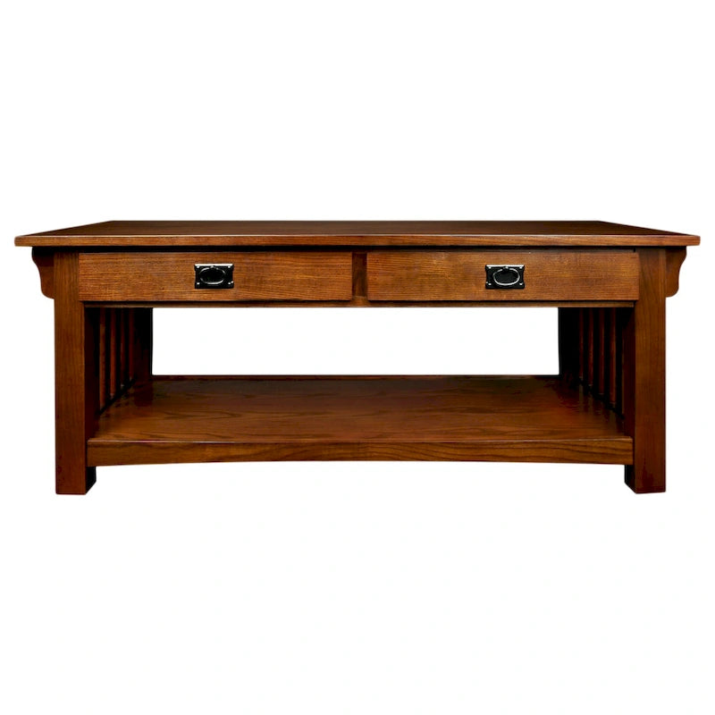 Solid Wood Mission-Style Coffee Table with Drawers
