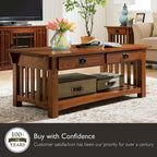 Solid Wood Mission-Style Coffee Table with Drawers