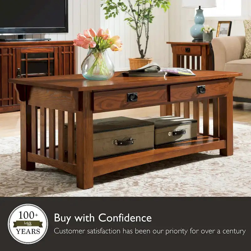 Solid Wood Mission-Style Coffee Table with Drawers