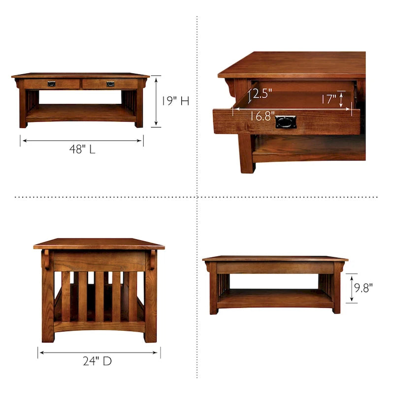Solid Wood Mission-Style Coffee Table with Drawers