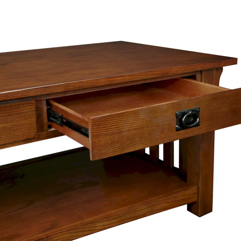 Solid Wood Mission-Style Coffee Table with Drawers