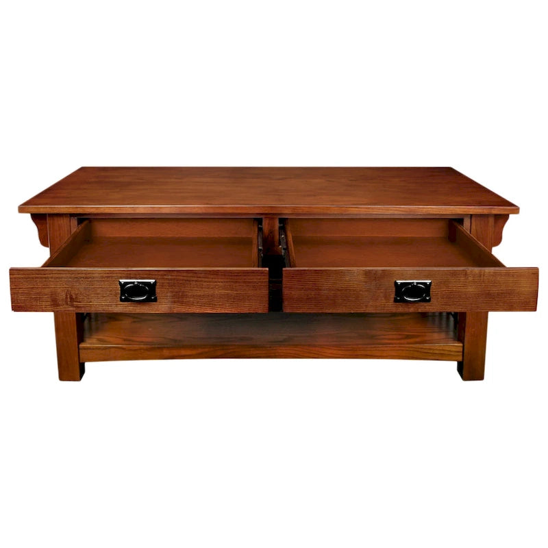 Solid Wood Mission-Style Coffee Table with Drawers