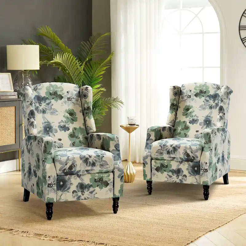 Damaris Mid-Century Modern Manual Pushback Recliner with Wingback Design Set of 2 by 