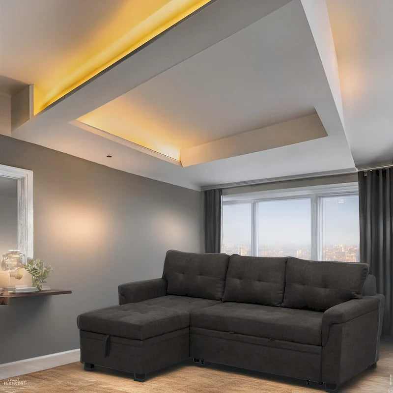Canapé sectionnel réversible convertible moderne - en forme de L avec méridienne de rangement, accoudoirs larges et pieds durables
