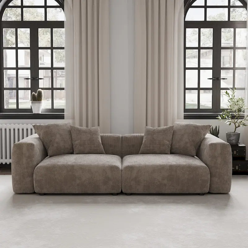 Modern Corduroy Fabric Loveseats Sofa Lounger Sleep Sectional Couch
