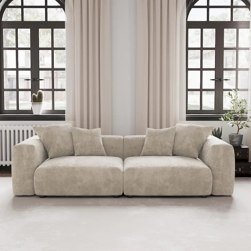 Modern Corduroy Fabric Loveseats Sofa Lounger Sleep Sectional Couch