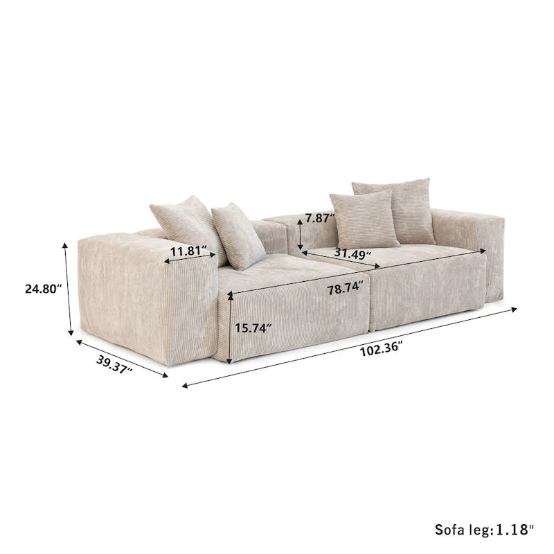Modern Corduroy Fabric Loveseats Sofa Lounger Sleep Sectional Couch