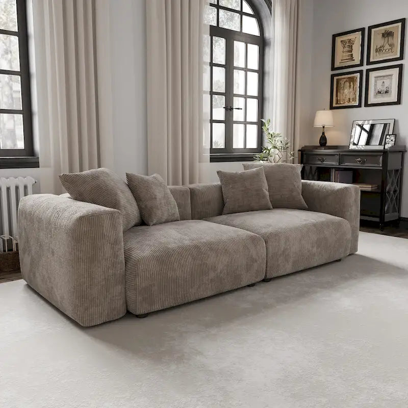 Modern Corduroy Fabric Loveseats Sofa Lounger Sleep Sectional Couch