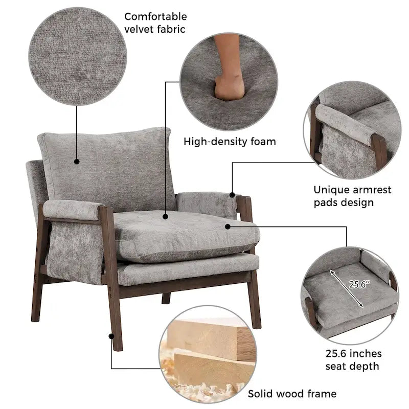 Mid-Century Modern Velvet Accent Armchair