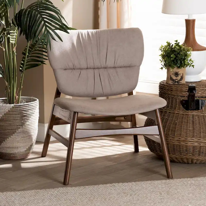 Fauteuil d'appoint transitionnel en tissu et bois de style Mid-Century Modern