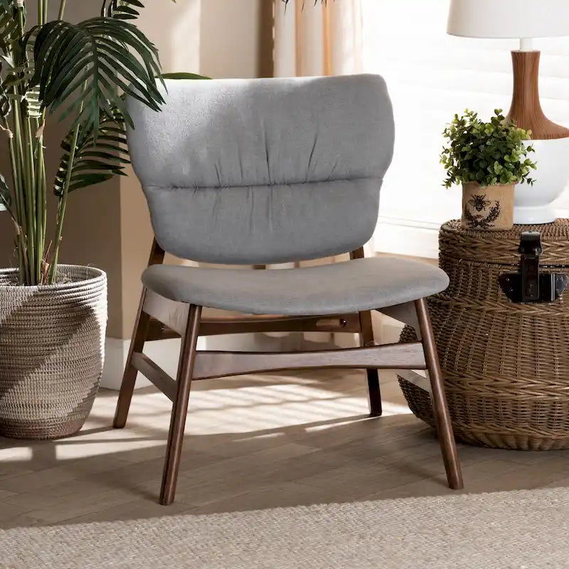 Fauteuil d'appoint transitionnel en tissu et bois de style Mid-Century Modern