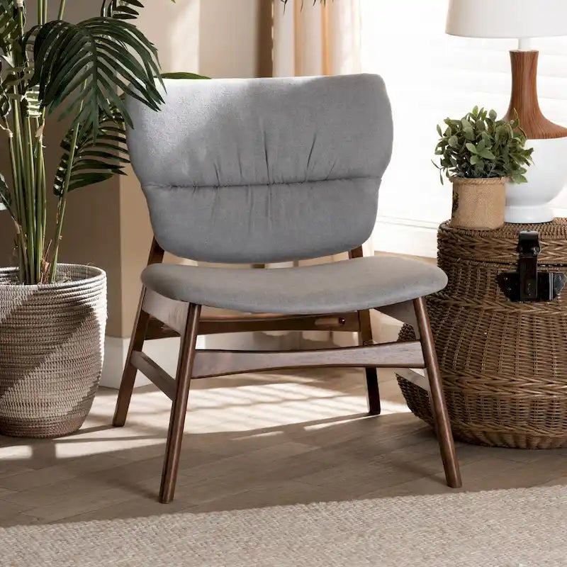 Fauteuil d'appoint transitionnel en tissu et bois de style Mid-Century Modern