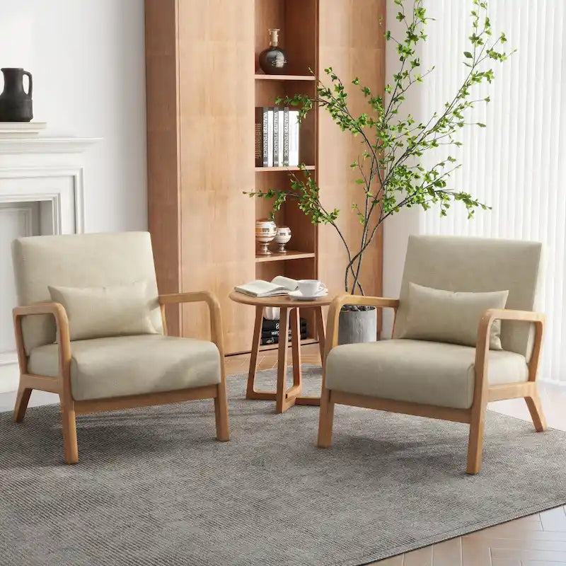 Upholstered Armchair Leisure Chair Accent Chairs Set of 2 with Pillow