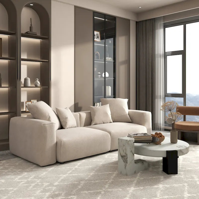 102 Oversized Corduroy Sectional Sofa Modern Wide Couch