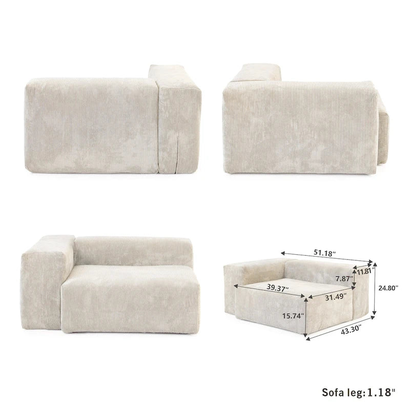 102 Oversized Corduroy Sectional Sofa Modern Wide Couch