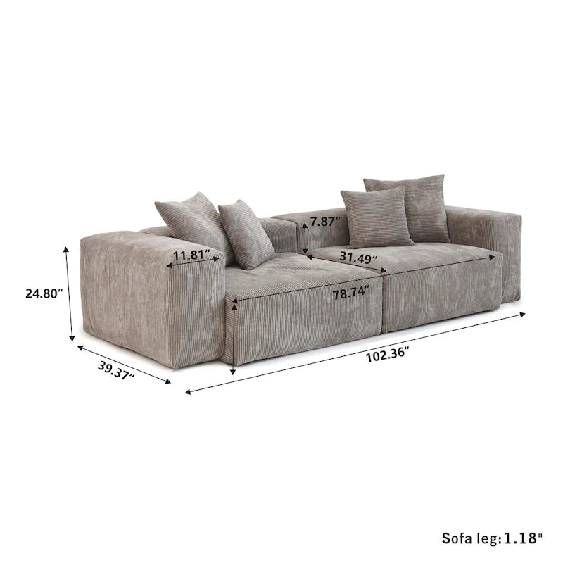 102 Oversized Corduroy Sectional Sofa Modern Wide Couch