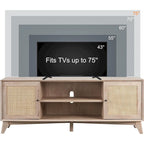 Mid-Century Modern Rattan TV Stand for 75 TV, Entertainment Center