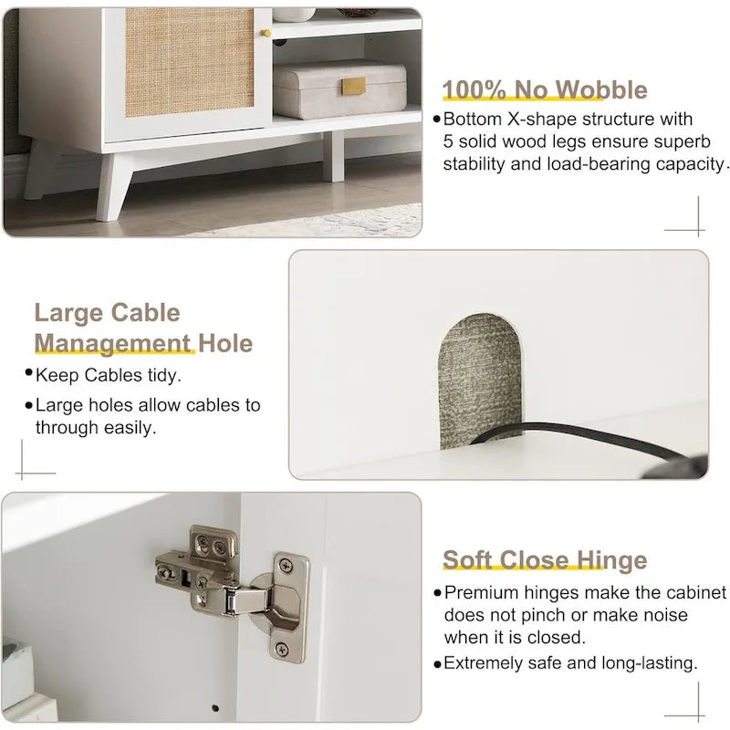 Mid-Century Modern Rattan TV Stand for 75 TV, Entertainment Center