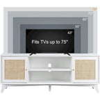 Mid-Century Modern Rattan TV Stand for 75 TV, Entertainment Center