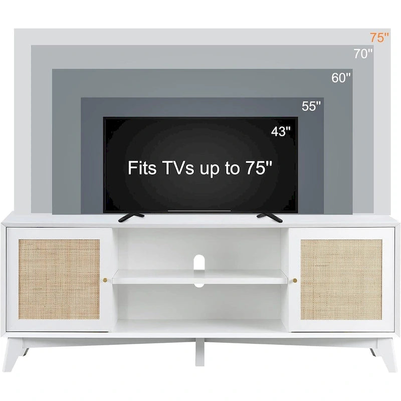 Mid-Century Modern Rattan TV Stand for 75 TV, Entertainment Center