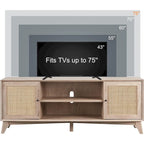 Mid-Century Modern Rattan TV Stand for 75 TV, Entertainment Center