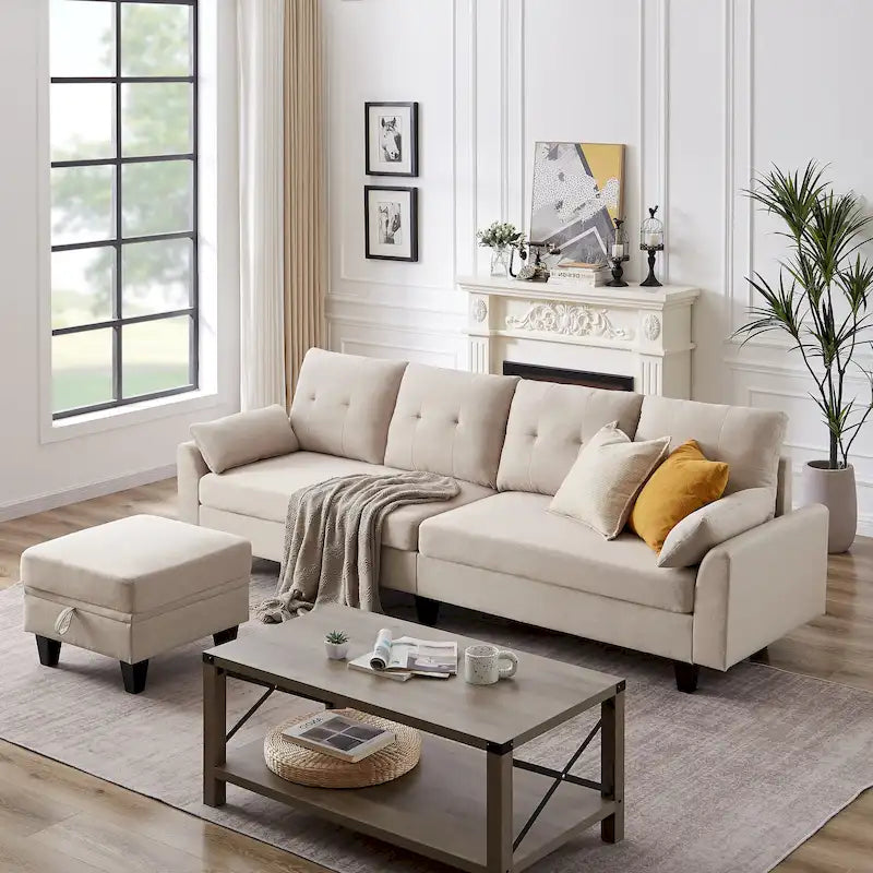 Modern Sectional Sofa Couch L Shaped With Chaise Storage Ottoman and Side Bags For Living Room