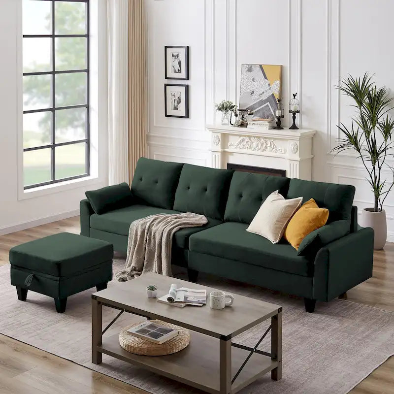 Modern Sectional Sofa Couch L Shaped With Chaise Storage Ottoman and Side Bags For Living Room