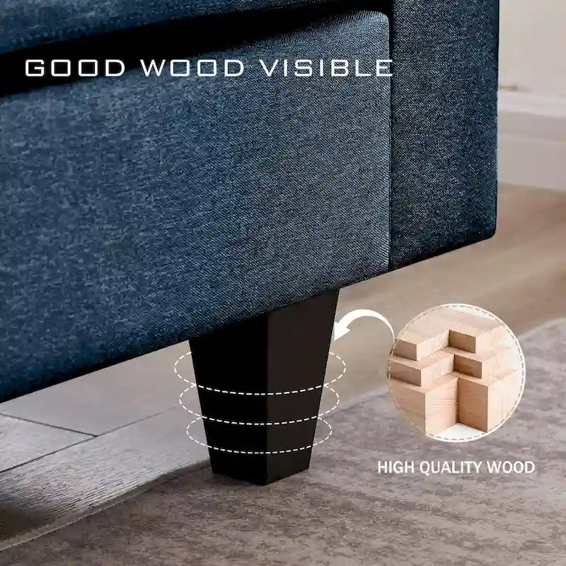 Canapé d'angle moderne en forme de L avec chaise longue, pouf de rangement et poches latérales pour le salon