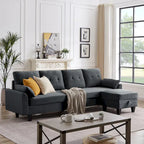 Canapé d'angle moderne en forme de L avec chaise longue, pouf de rangement et poches latérales pour le salon