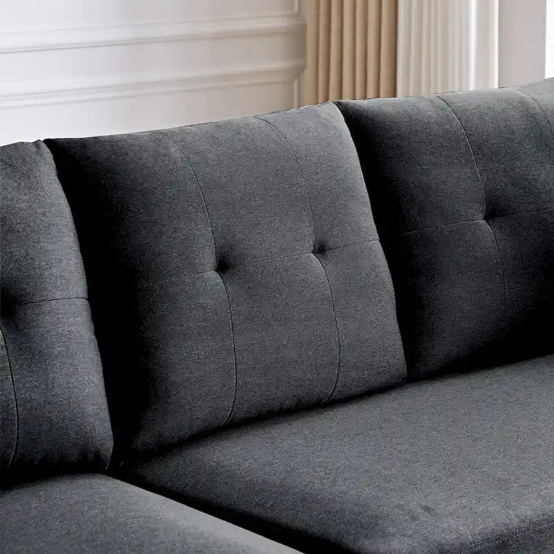 Canapé d'angle moderne en forme de L avec chaise longue, pouf de rangement et poches latérales pour le salon