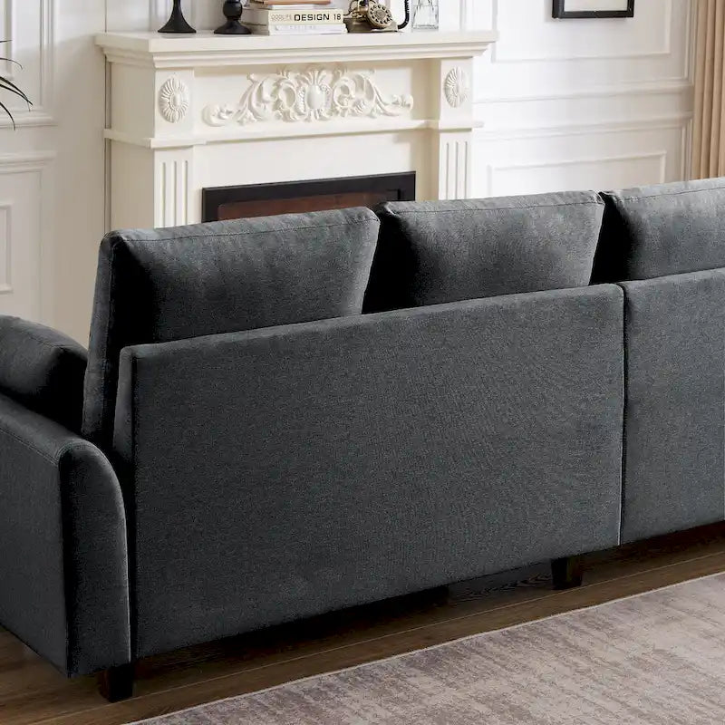 Canapé d'angle moderne en forme de L avec chaise longue, pouf de rangement et poches latérales pour le salon