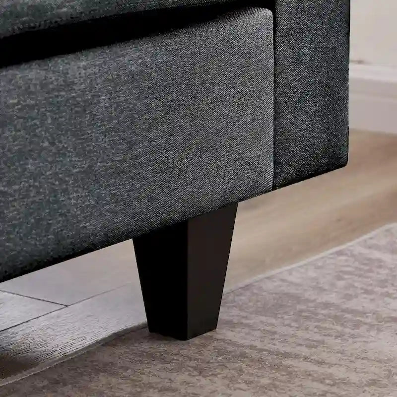 Canapé d'angle moderne en forme de L avec chaise longue, pouf de rangement et poches latérales pour le salon