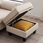 Canapé d'angle moderne en forme de L avec chaise longue, pouf de rangement et poches latérales pour le salon