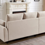Canapé d'angle moderne en forme de L avec chaise longue, pouf de rangement et poches latérales pour le salon