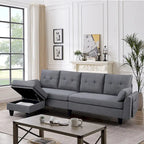 Canapé d'angle moderne en forme de L avec chaise longue, pouf de rangement et poches latérales pour le salon
